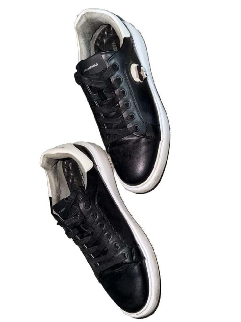 Karl Lagerfeld Paris Men's Karl Head Leather Sneakers Black/White